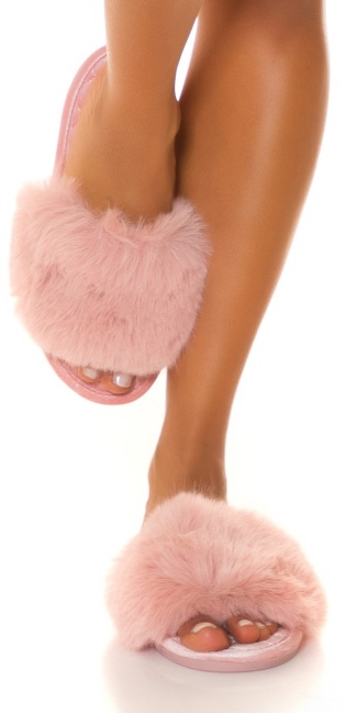 Slides with Faux Fur Pink